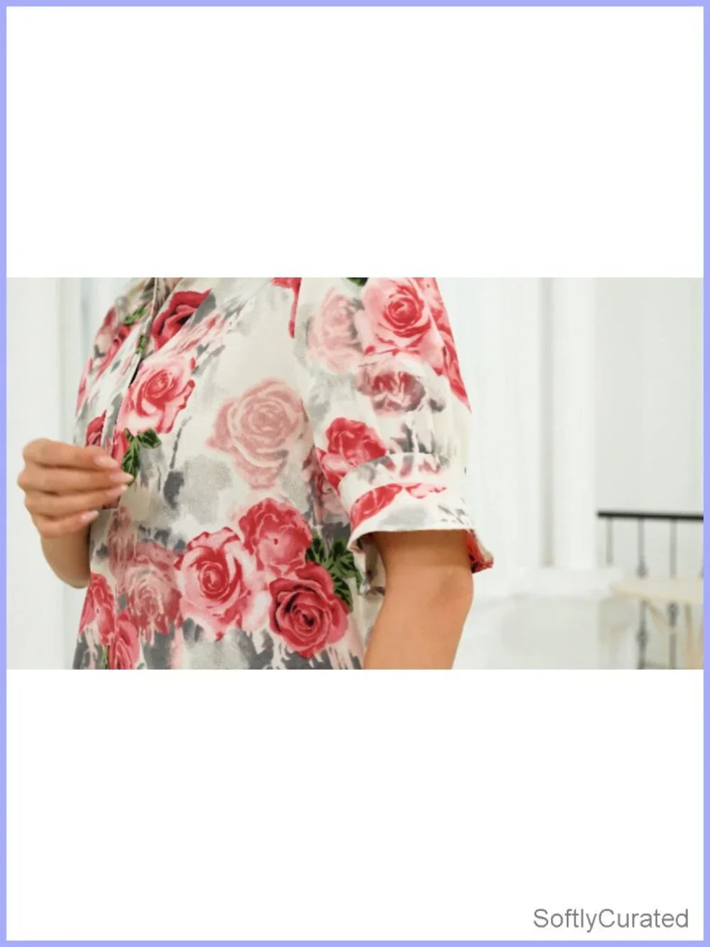 Flowy Shift Dress with Pockets, Button V Neck, Ruffle Short Sleeve, Casual